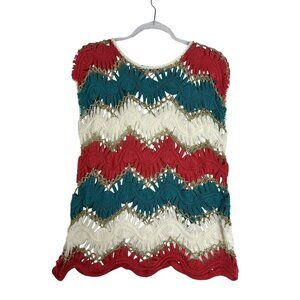 Blue Moon Womens M Multicolor Chevron Crochet Tank Top Open Knit Artsy Boho